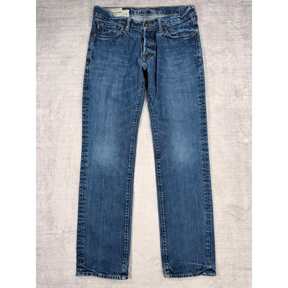 Abercrombie & Fitch Remsen Jeans Mens 31 Blue Low Rise Slim Straight Button Fly